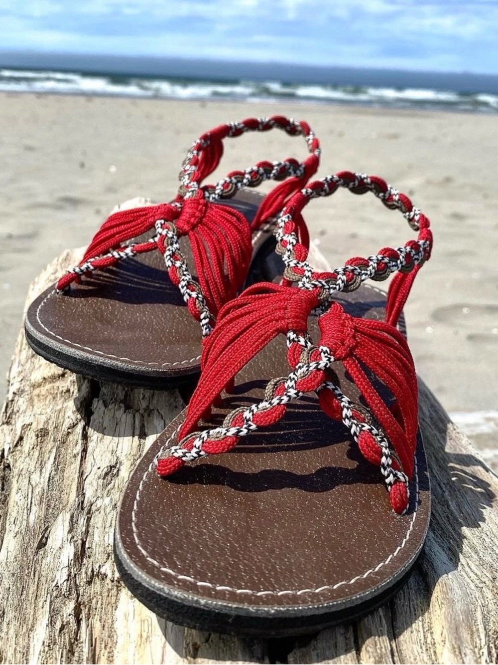 Makai‎ Lokalani Red Braided Fringe Leather-Trim Sandals women’s 7.5 Beach Summer
